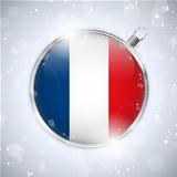 Merry Christmas Silver Ball with Flag France