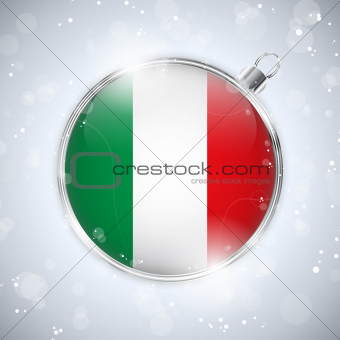 Merry Christmas Silver Ball with Flag Italy