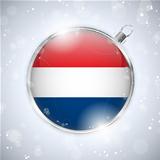 Merry Christmas Silver Ball with Flag Netherlands