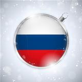Merry Christmas Silver Ball with Flag Russia