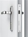 opened door with a modern locking mechanism on a white background