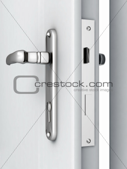 opened door with a modern locking mechanism on a white background