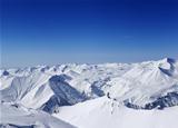 Panoramic view on snowy mountains in nice day