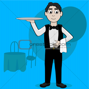 Waiter holding tray