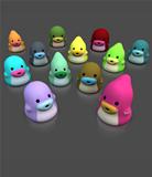 3d cute creature monster character in happy color on gray