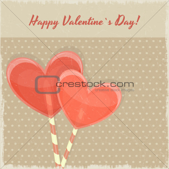 Retro Valentines Day Card with Sweet Hearts