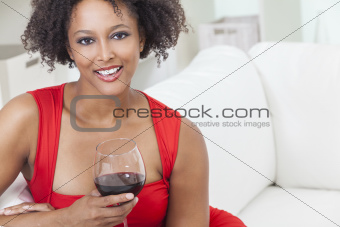 African American Girl Young Woman Drinking Red Wine