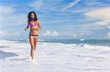 Sexy Bikini Woman Girl Running on Beach
