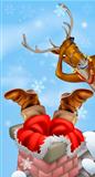 Santa in chimney and reindeer