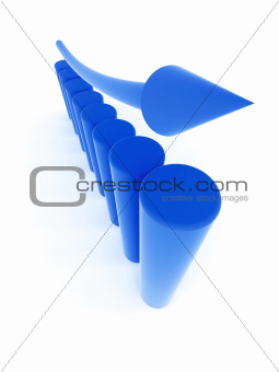 blue columns of diagram with arrow rising upwards