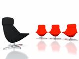 black and red modern chairs on a white background