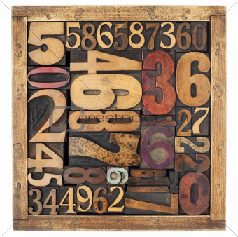 number abstract in wood type