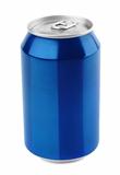 Blue aluminum can on white