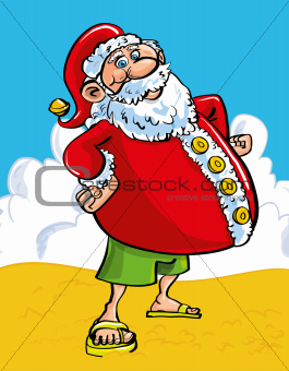 Cheerful Santa at the seaside