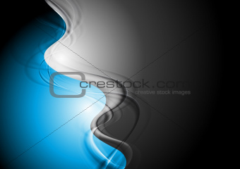 Blue and black abstract background with waves