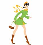 Cartoon girl green coat vector