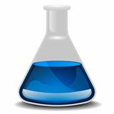 glass flask with blue liquid