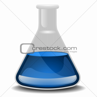 glass flask with blue liquid