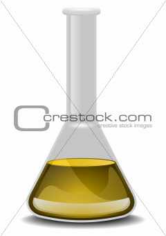 glass flask with yellow liquid