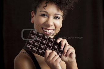 Woman with a chocolate bar