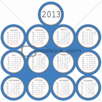 2013 calendar with blue circles