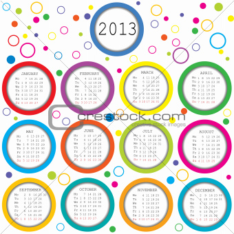 2013 calendar with circles for kids