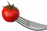 tomato on a fork on white