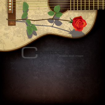 abstract grunge background with rose and guitar