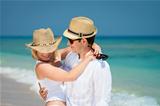  Loving couple in honeymoon on tropical resort