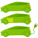Set of three ecological, green cars