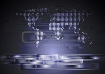 Abstract hi-tech background with world map. Vector