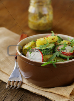 potato salad with cucumber and radish dressed with mustard