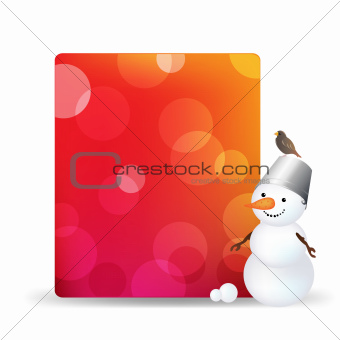Blank Gift Tag With Snowman And Bird