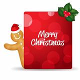 Gingerbread Man With Santa Hat And Blank Gift Tag And Holly Berr