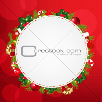 Speech Bubble With Christmas Icons And Red Bokeh