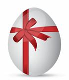 egg with a red ribbon