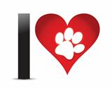I Love Text With Red Heart And Paw Print