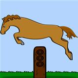 Cartoon horse jumping over an obstacle