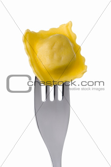 ravioli pasta on a fork