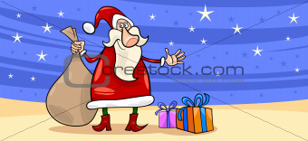 Santa Claus with presents cartoon card