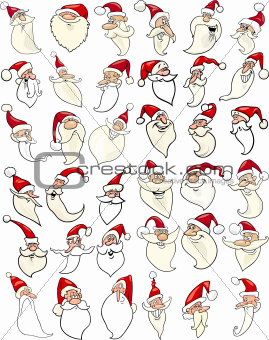 cheerful santa claus cartoon faces icons big set