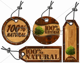 100% Natural - Wooden Tags - 4 items