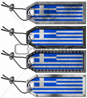 Greece Flags Set of Grunge Metal Tags