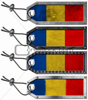 Romania Flags Set of Grunge Metal Tags