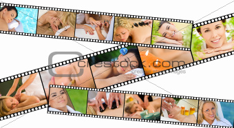 Women at Health Spa Relaxing Film Strip Concept