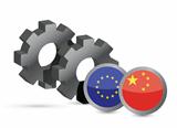 European Union and chinese flags on a gears