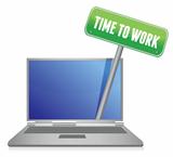 time to work sign on laptop