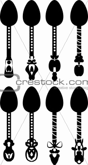 Set retro vector silhouettes of spoons
