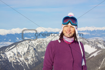 Smiling girl with winter panorama