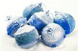 Blue christmas balls with snow